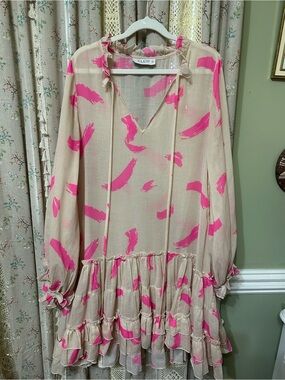 KLEID Iiona Dress Large Abstract Pink Brushstroke Ruffle Mini Dress